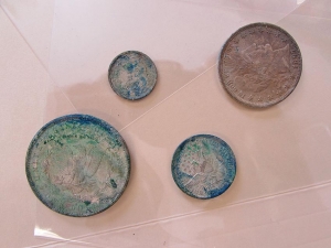 Silver coins found in the time capsule.