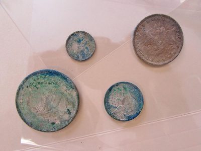 Silver coins found in the time capsule.