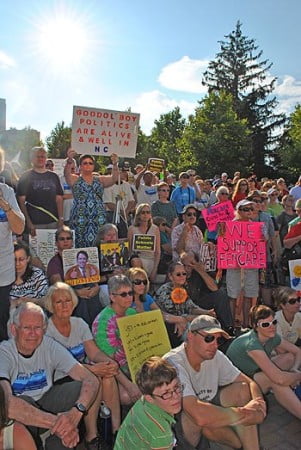 An estimated 8,000 residents attended Asheville’s Mountain Moral Monday demonstration, held August 5, 2013 in the City-County Plaza. Photo: Urban News