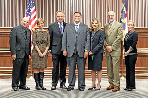 Buncombe County Commissioners (L-R): Mike Fryar, Holly Jones, Brownie Newman, David Gantt - Chairman, Ellen Frost, Joe Belcher, and Miranda DeBruhl.