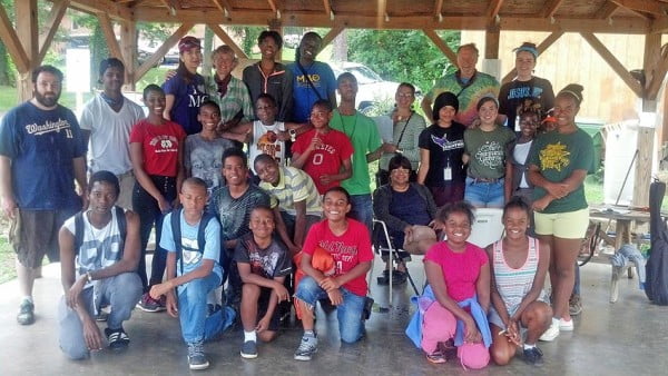 Project Lighten Up campers with Montgomery college students and Mrs. Norma Baynes at the Shiloh Peace Gardens. Photo: Project Lighten-Up