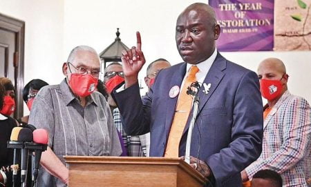 Attorney Ben Crump is representing the family of Henrietta Lacks. Her oldest surviving son, Lawrence Lacks Sr., is on the left. Photo: Kenneth K. Lam/TNS
