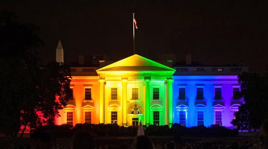 white house lit in pride colors