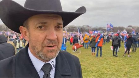 Couy Griffin at a Trump rally on Jan. 6, 2021, before the storming of the U.S. Capitol.