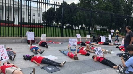 Protesters suffering from long-term Covid-19 symptoms demonstrate outside of the White House.