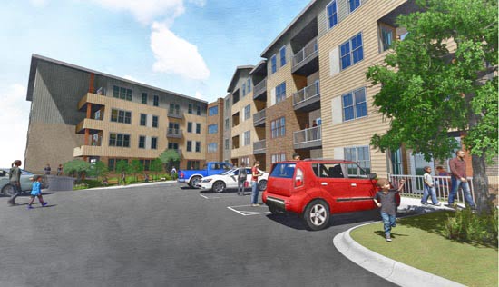 Rendering of one of the buildings of phase one of Reimagining Deaverview. 