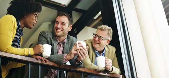 Group Business People Chatting Balcony