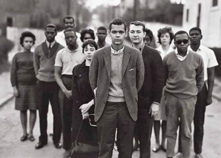 Julian Bond (center) and other members of the Student Nonviolent Coordinating Committee. Photo: Richard Avedon, 1963