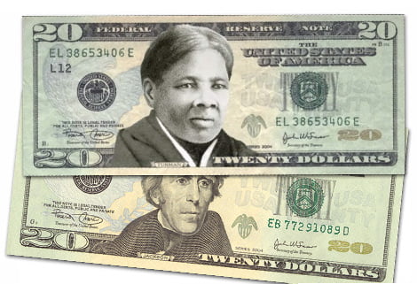 Tubman $20 bill and Jackson $20 bill