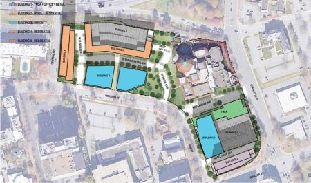 Map shows plan for downtown Asheville at the eastern gateway of the central business district.