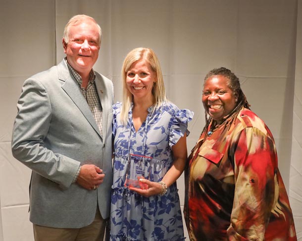 (L-R) Keith L. Fishburne, Special Olympics North Carolina President/CEO, Allison Kennedy, Special Olympics Rutherford County Local Program Coordinator, and Jennifer Wardlow, retired Special Olympics Forsyth County athlete.