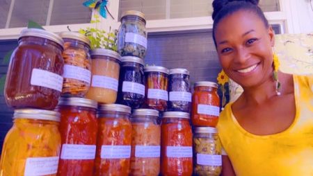 Tamekia's jars of canned fruits and vegetables.