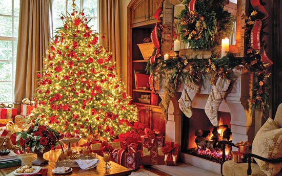 christmas fireplace and tree