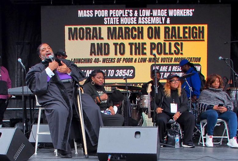 Rev. Dr. William Barber speaks during a peaceful rally in Raleigh, NC on March 2, 2024. Photo: Renato Rotolo/The Urban News