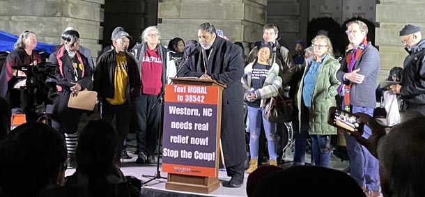 Bishop William Barber II speaks to a crowd