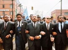 Rev. Dr. Martin Luther King Jr. marching in 1965 in Montgomery, Alabama.