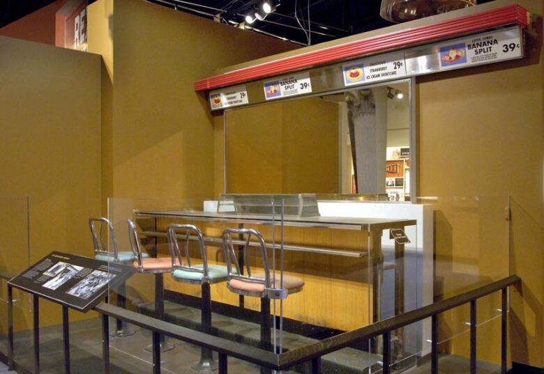 The historic Greensboro lunch counter on display.