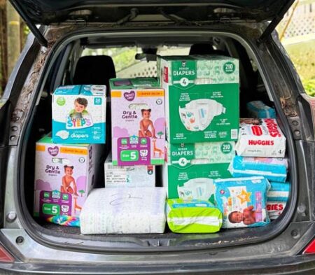 diapers in back of car