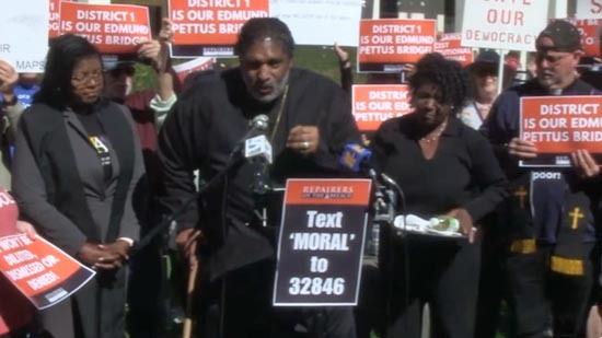 Bishop William J. Barber, II speaking during a press conference.