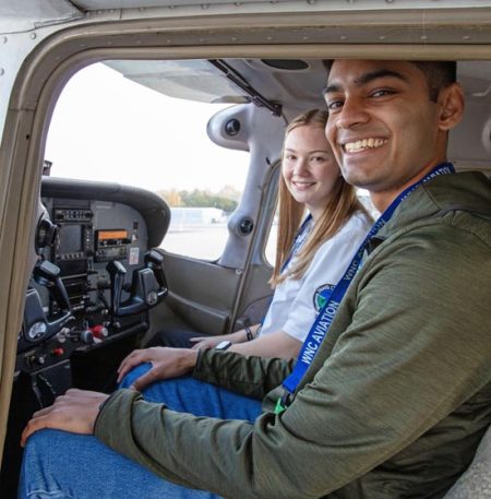 Taylor Rice and aviation student Satyavan Malpani.