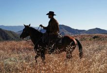 Black cowboy riding a horse