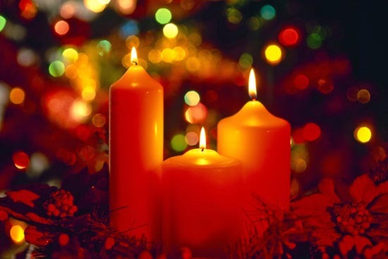 Christmas candles lit