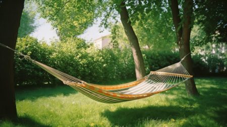 Hammock in garden. Illustration AI Generative