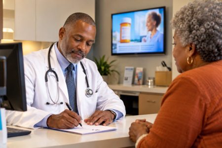 Doctor Writing Prescription During Consultation