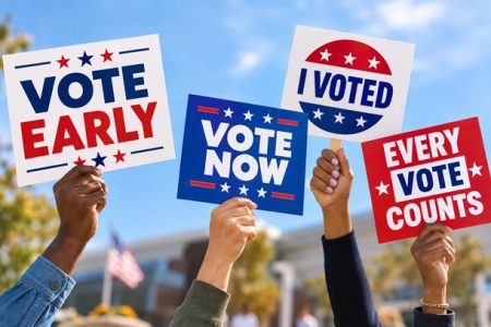 hands holding vote signs