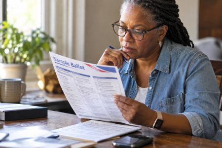woman Reviews a Sample Ballot