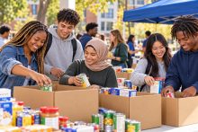 Campus Food Drive Volunteers Packing Donations
