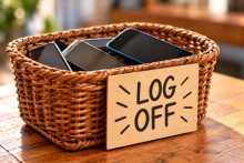 Wicker Basket of Phones_ Log Off